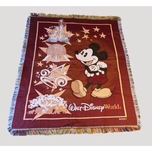 Mickey Mouse Walt Disney World Parks Tapestry Throw Blanket 47" x 56" Fringe